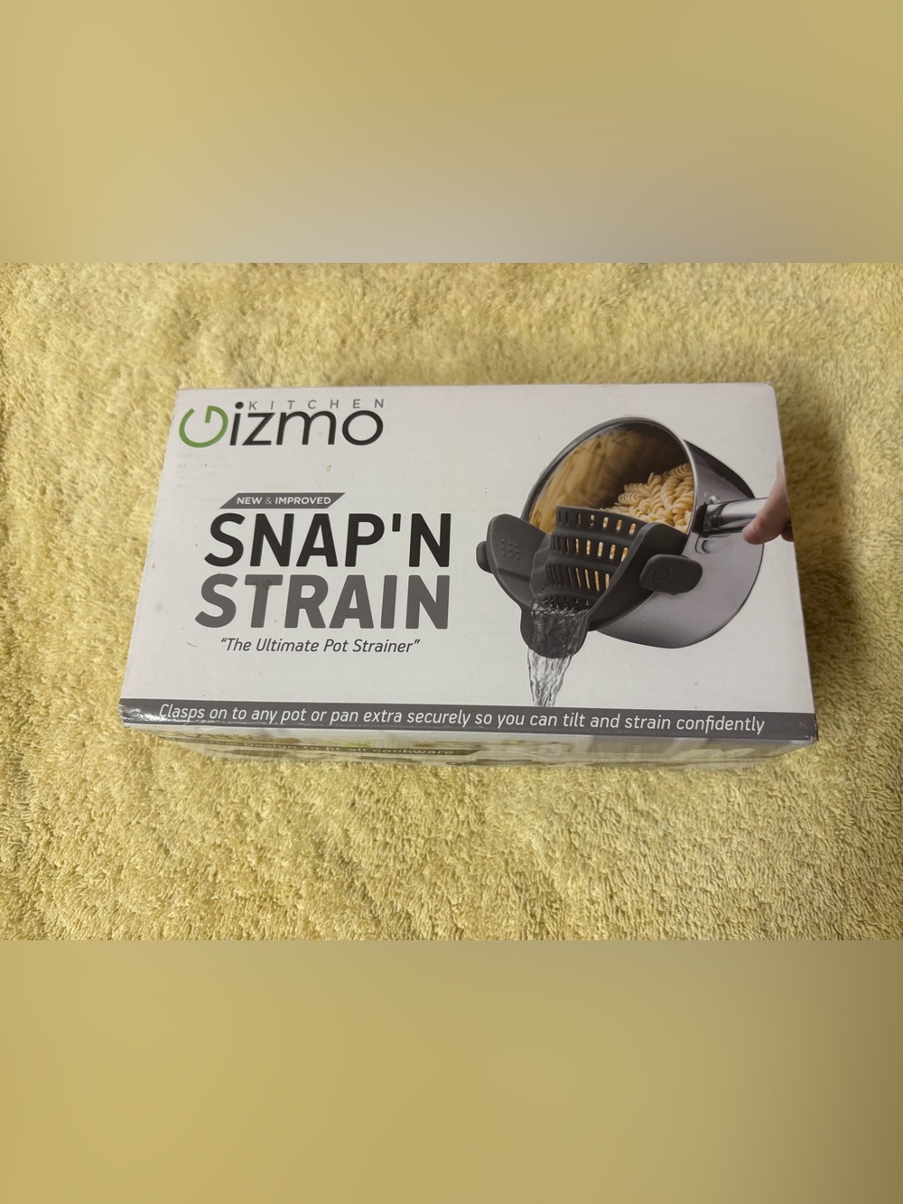 Kitchen Gizmo Snap N Strain Universal Clip-On Pot Strainer Gray NIB